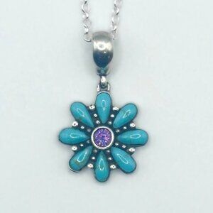 925 Sterling Silver Turquoise & Amethyst Petite Flower Pendant Necklace